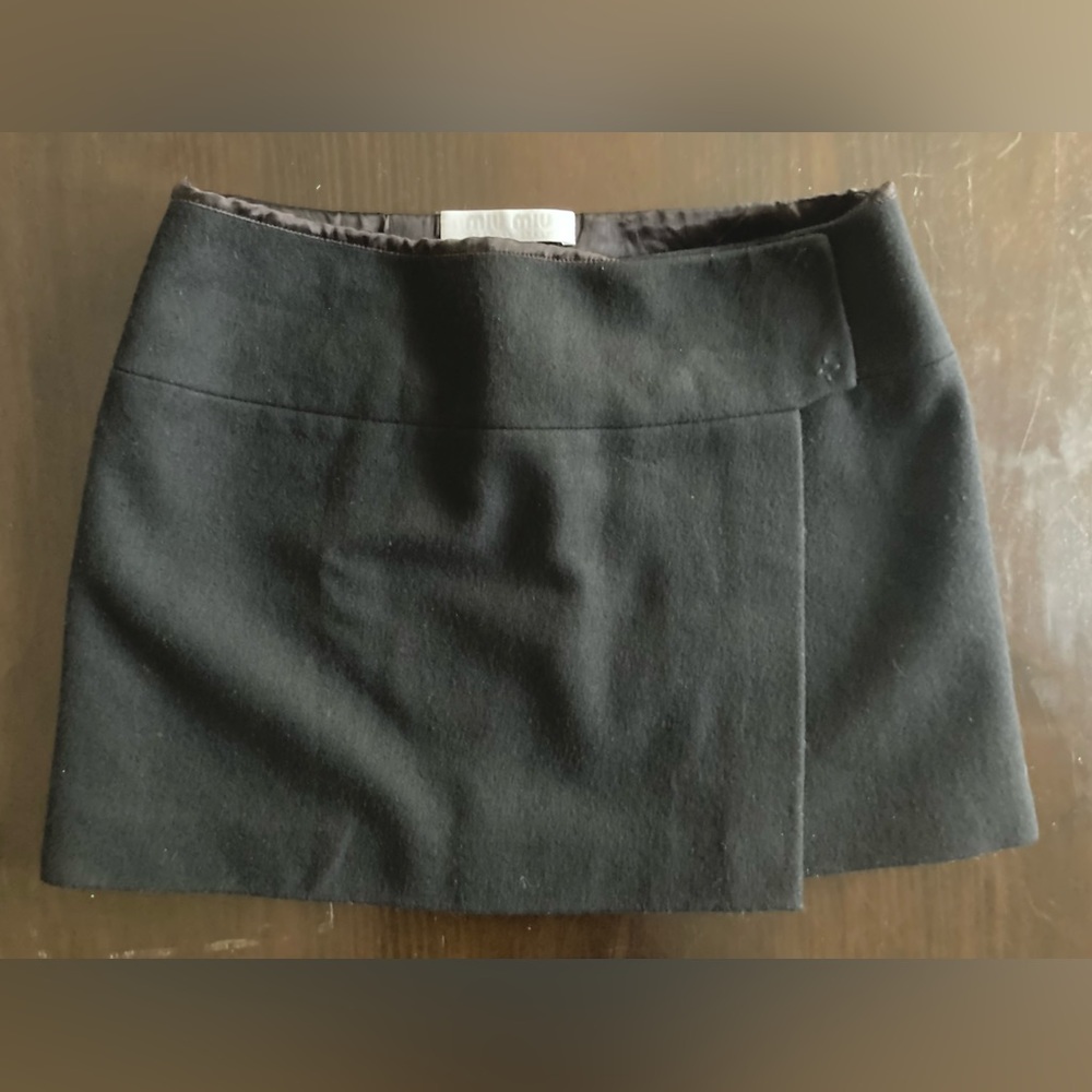 MIU MIU Wool Wrap Mini Skirt (Black)